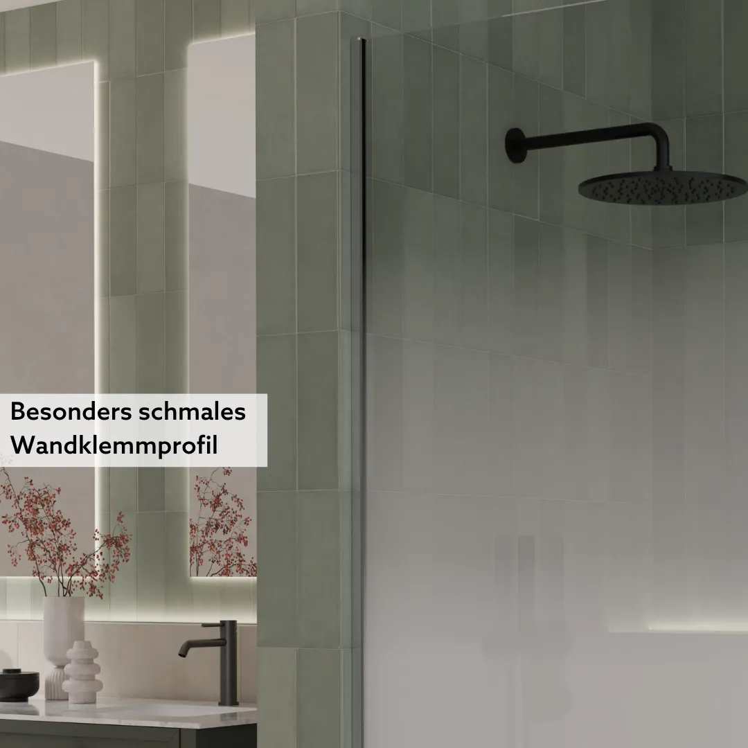 Edelstahlfarbenes Wandprofil Duschabtrennung Klarglas