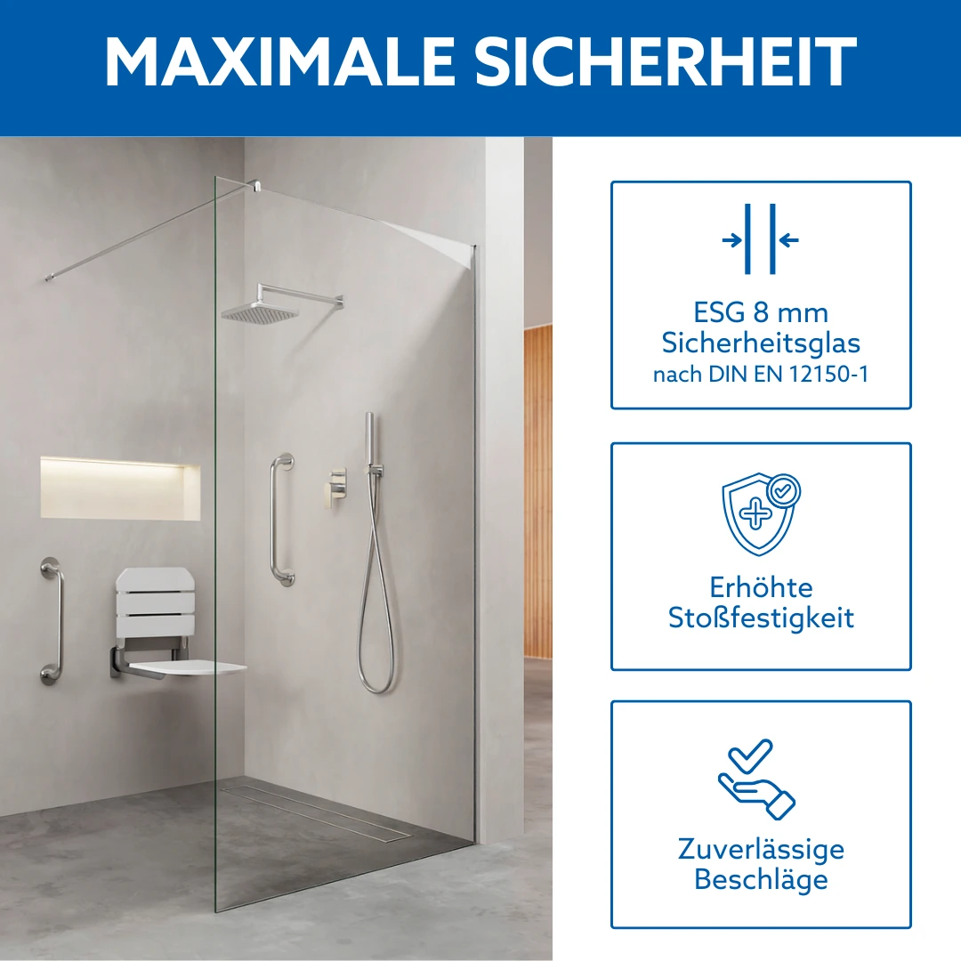 Sicherheitseigenschaften einer barrierefreien Duschtrennwand