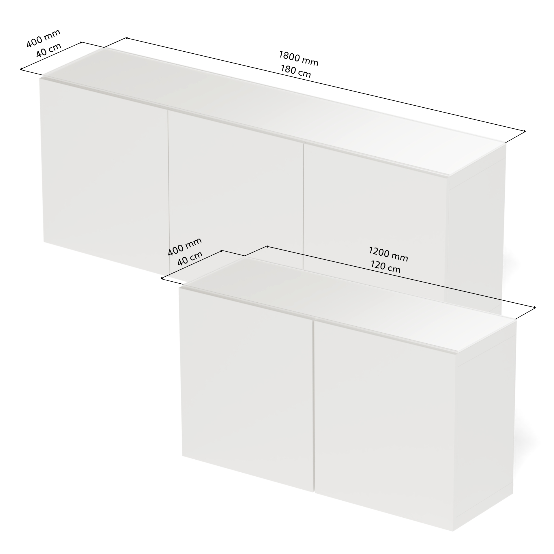 Abmessung Weißglas-Platten für IKEA Besta Sideboards