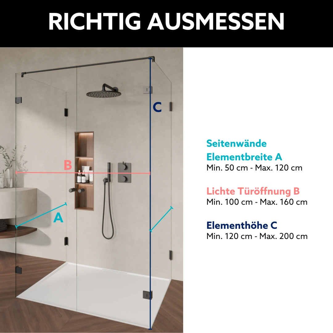 Aufmaßhilfe Duschkabine in U-Form