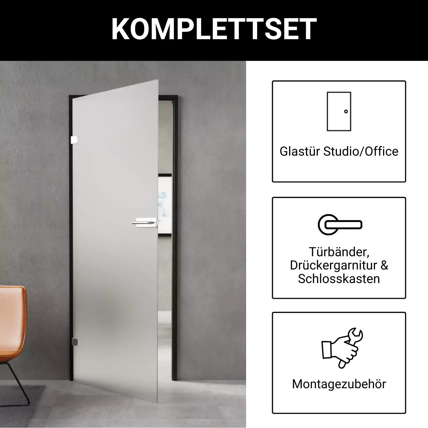 Übersicht Lieferumfang Glastür 