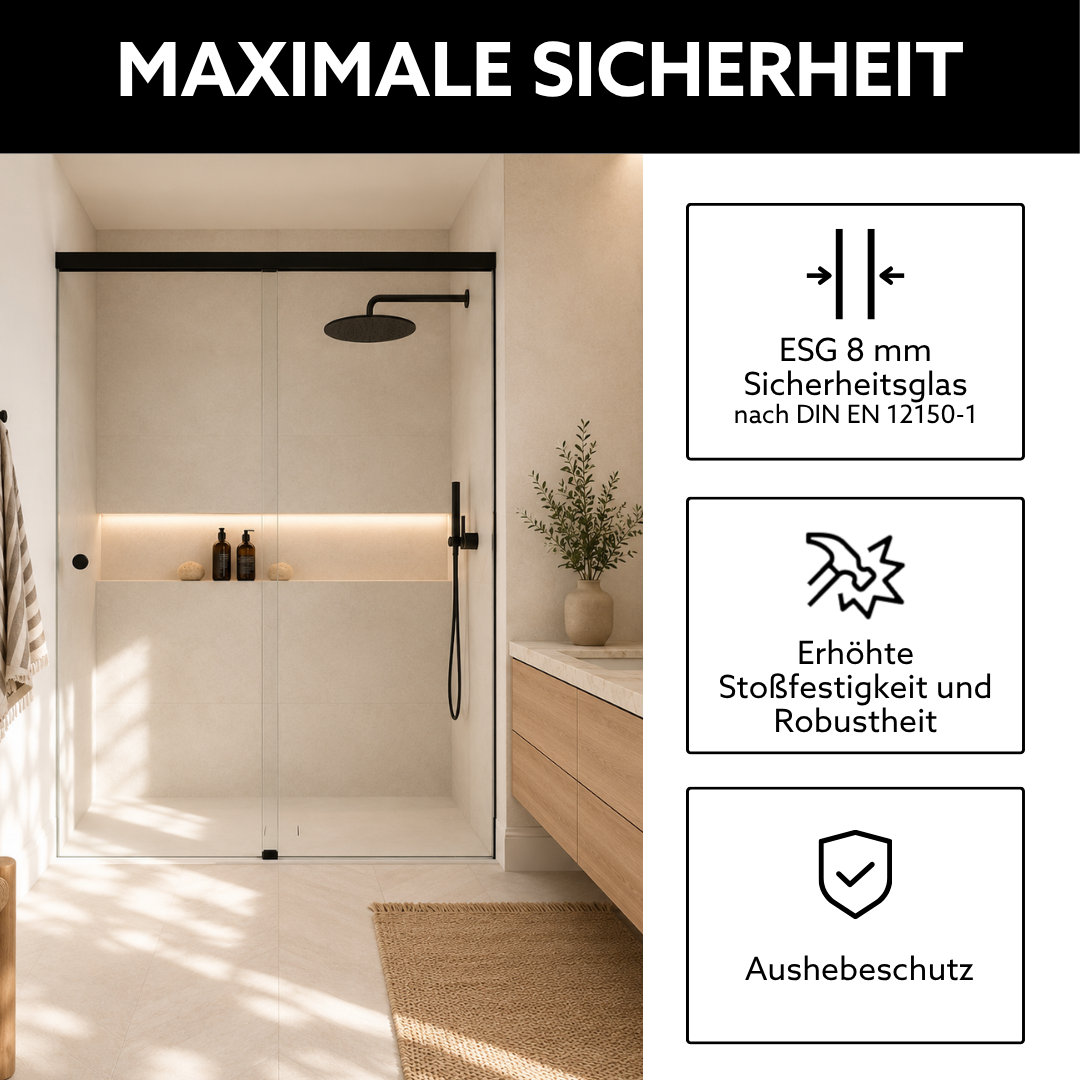 Duschkabine mit Schiebetür aus Sicherheitsglas für hohe Stabilität und Sicherheit