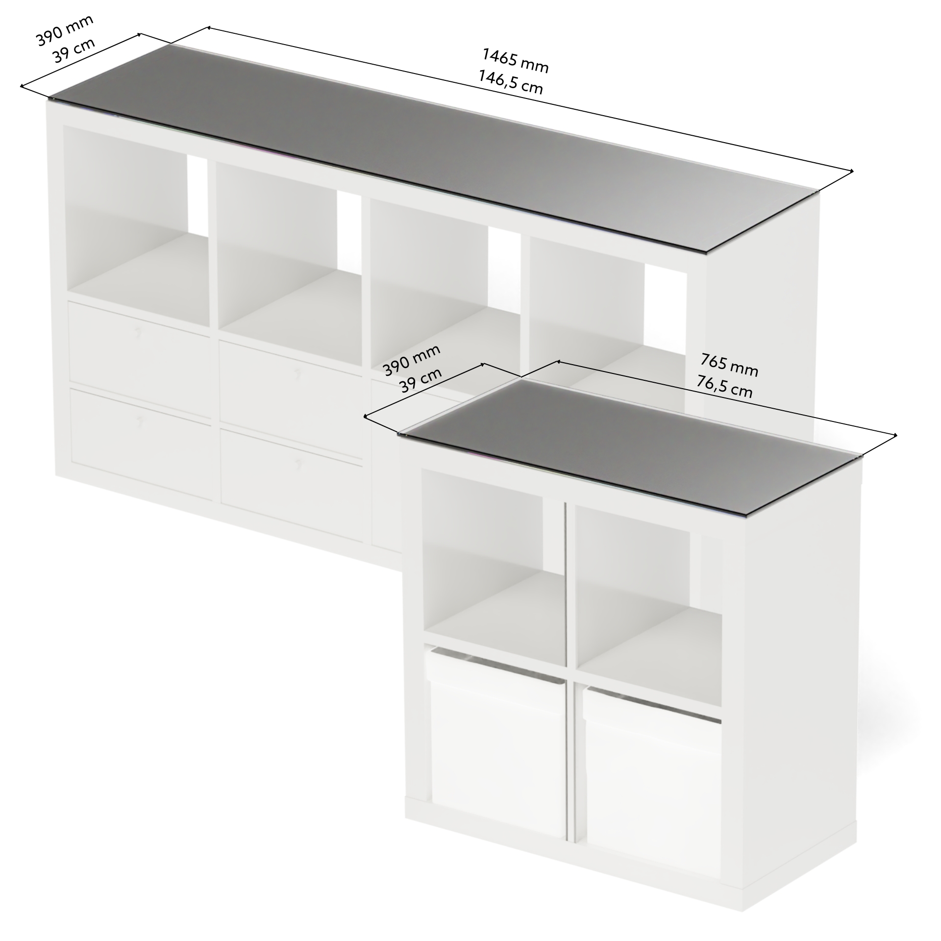 Abdeckplatten aus Glas für IKEA Kallax Regal mit Maßen