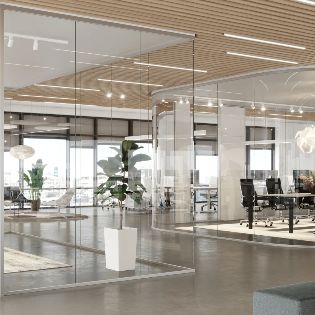 Glastrennwand aus Klarglas für Büro