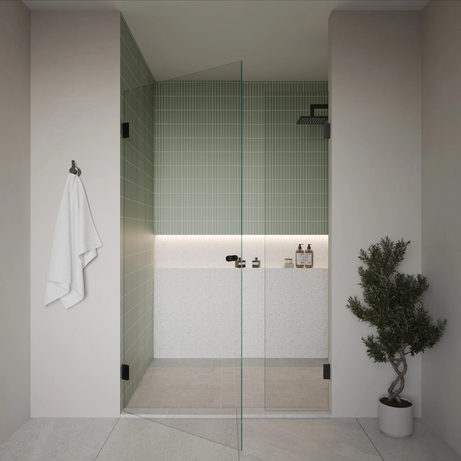 Duschtür mit Festteil nach Maß Weißglas