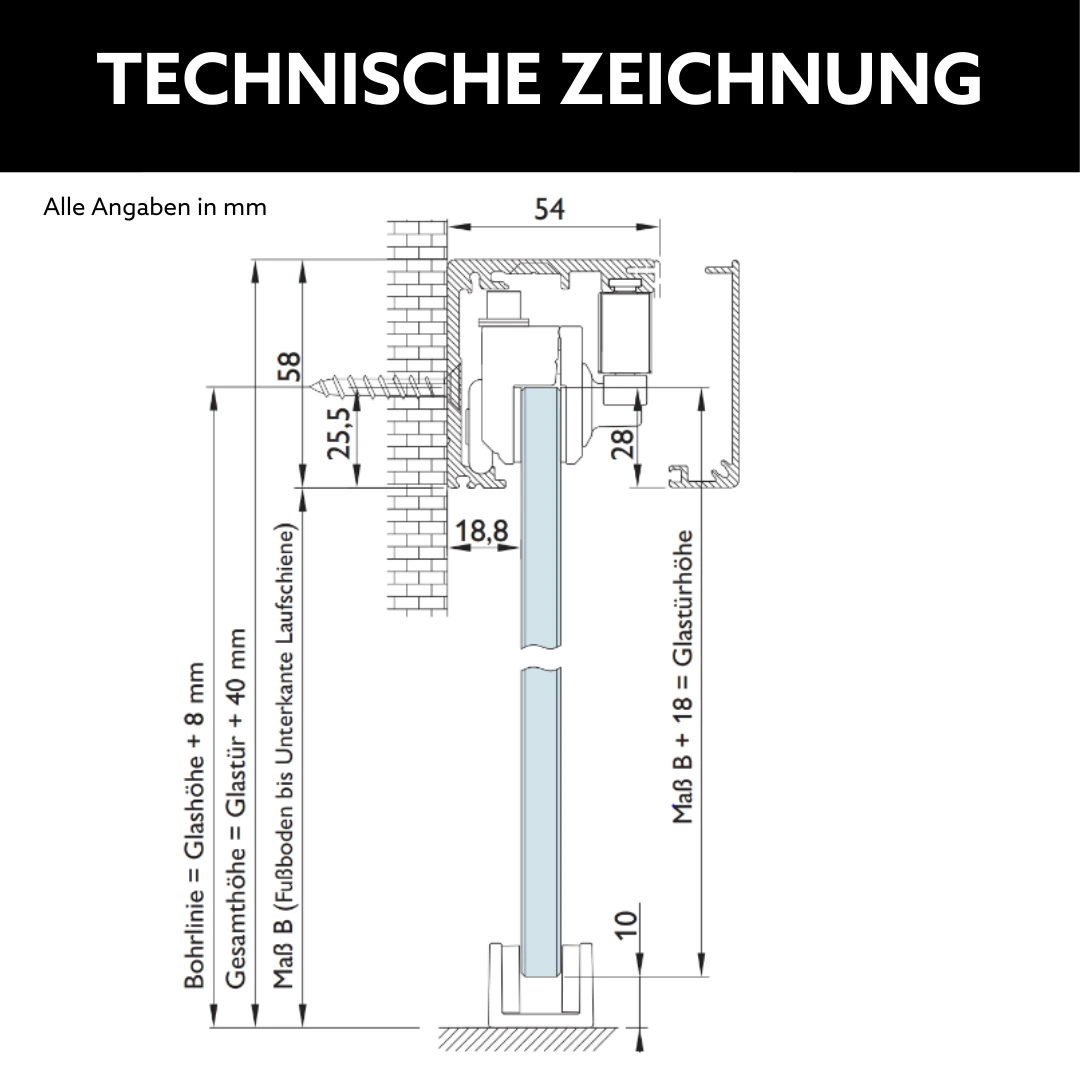 Glasschiebetür nach Maß Technische Zeichnung