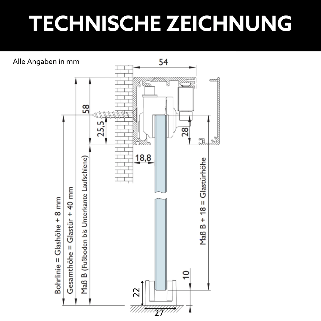 Glasschiebetür nach Maß Technische Zeichnung