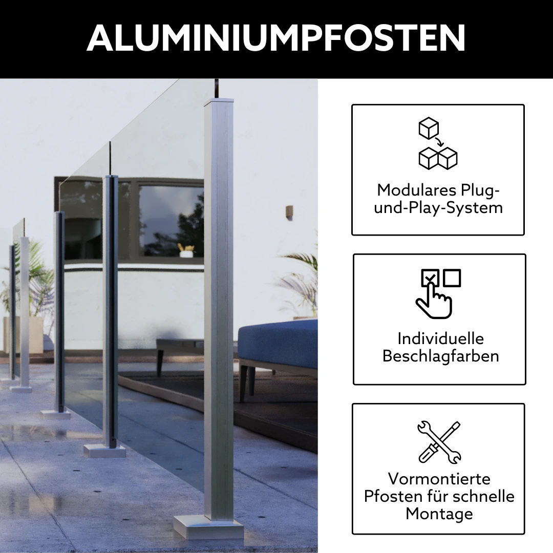 E-S-G Balkongeländer Aus Edelstahl Mit 8,38 Mm VSG-Milchglas – Höhe 92 Cm, Breite 100 Cm, Poliert