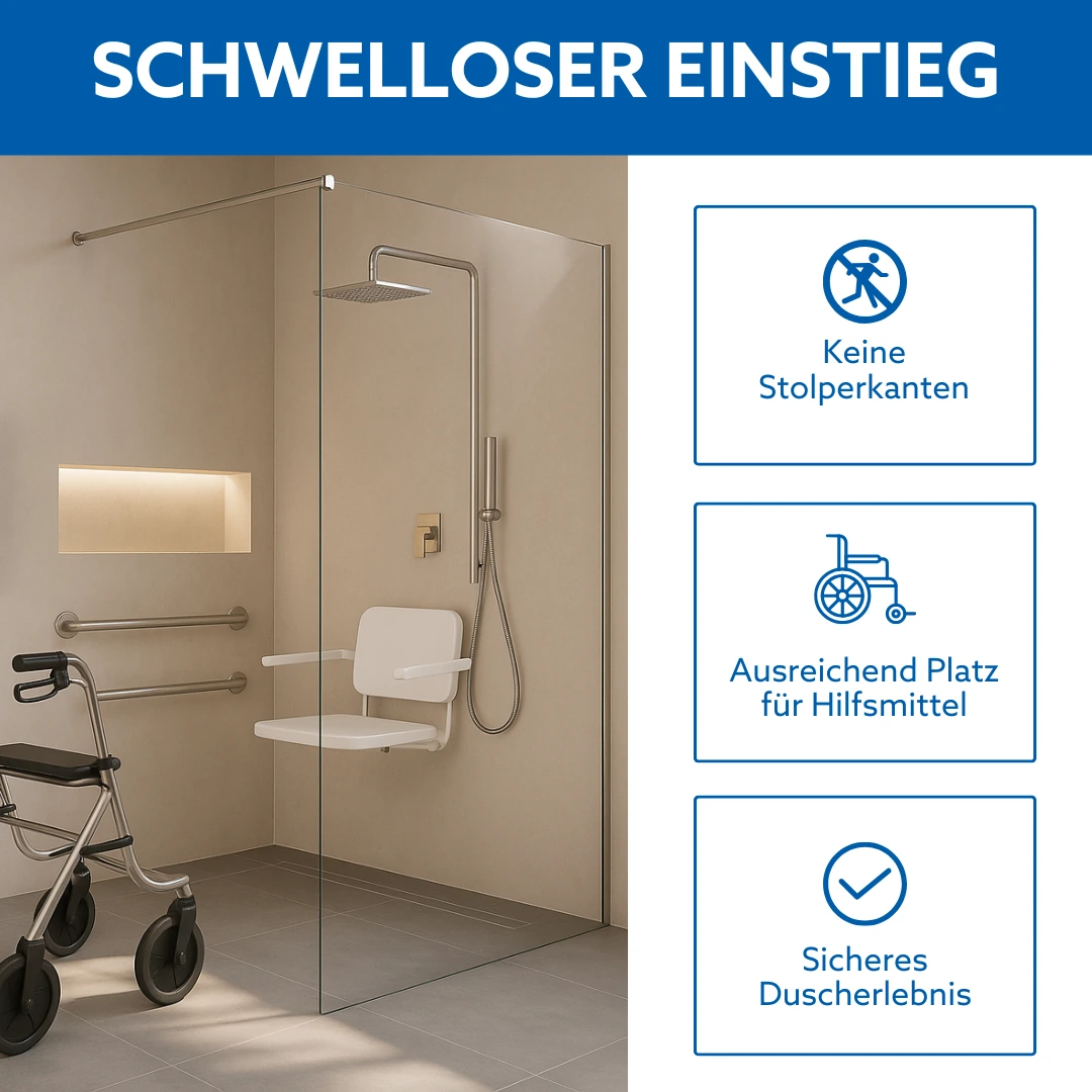 Vorteile eines schwellosen Einstiegs einer barrierefreien Dusche