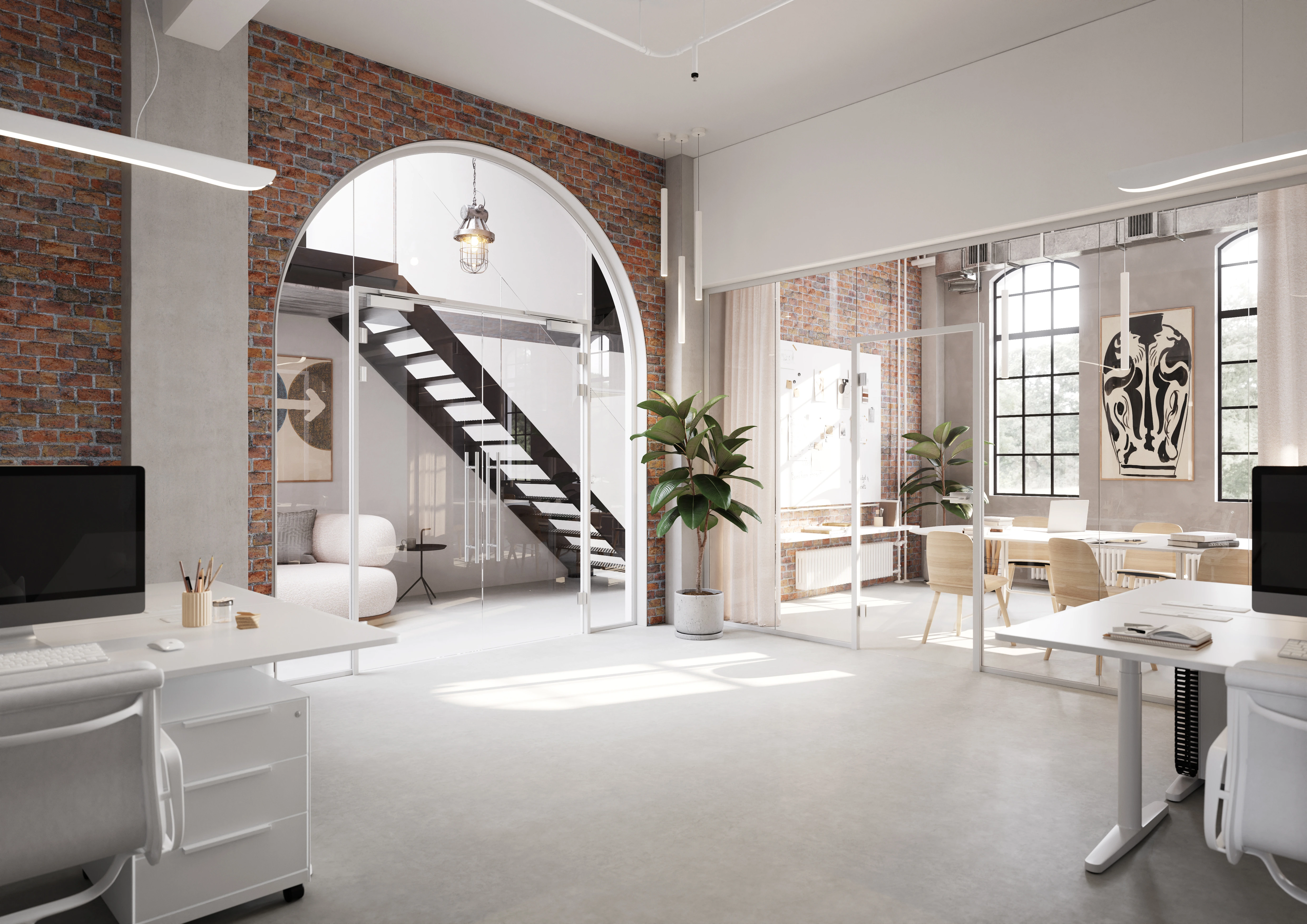 Modernes und helles Office mit Glastrennwänden