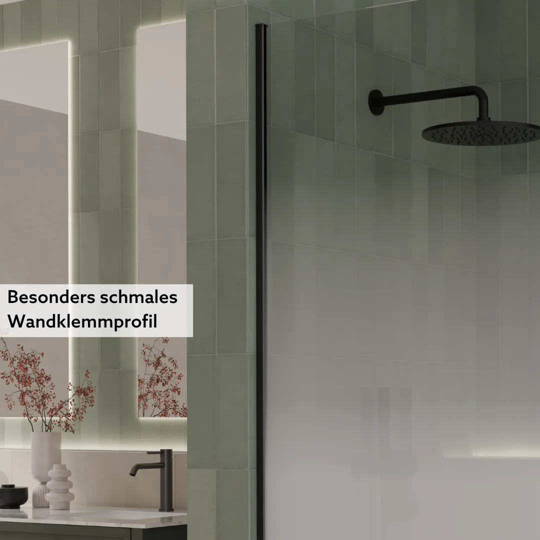 Schwarzes Wandprofil Duschabtrennung Klarglas