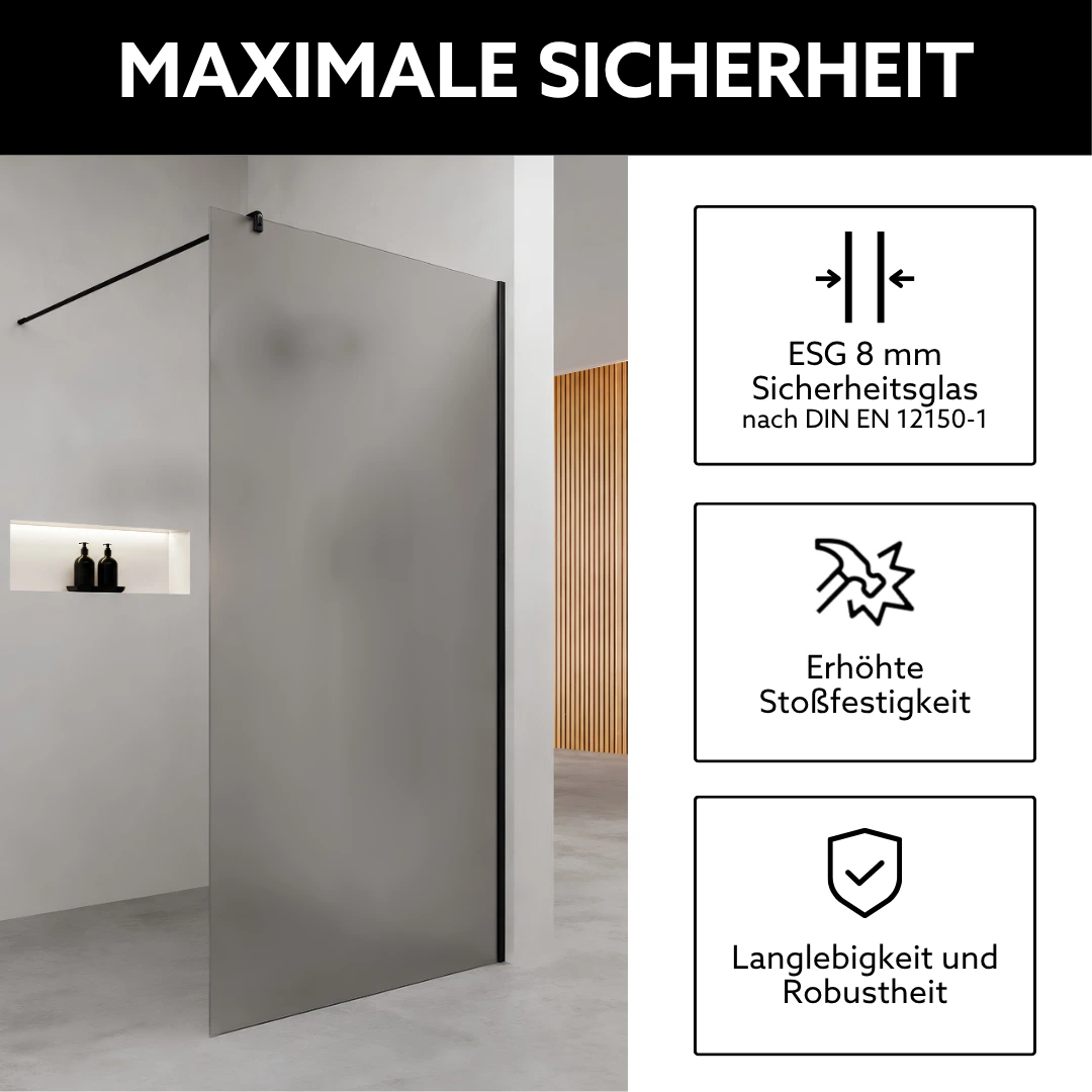 Walk In Dusche mit ESG Sicherheitsglas, minimalistische Glaswand im modernen Badezimmer