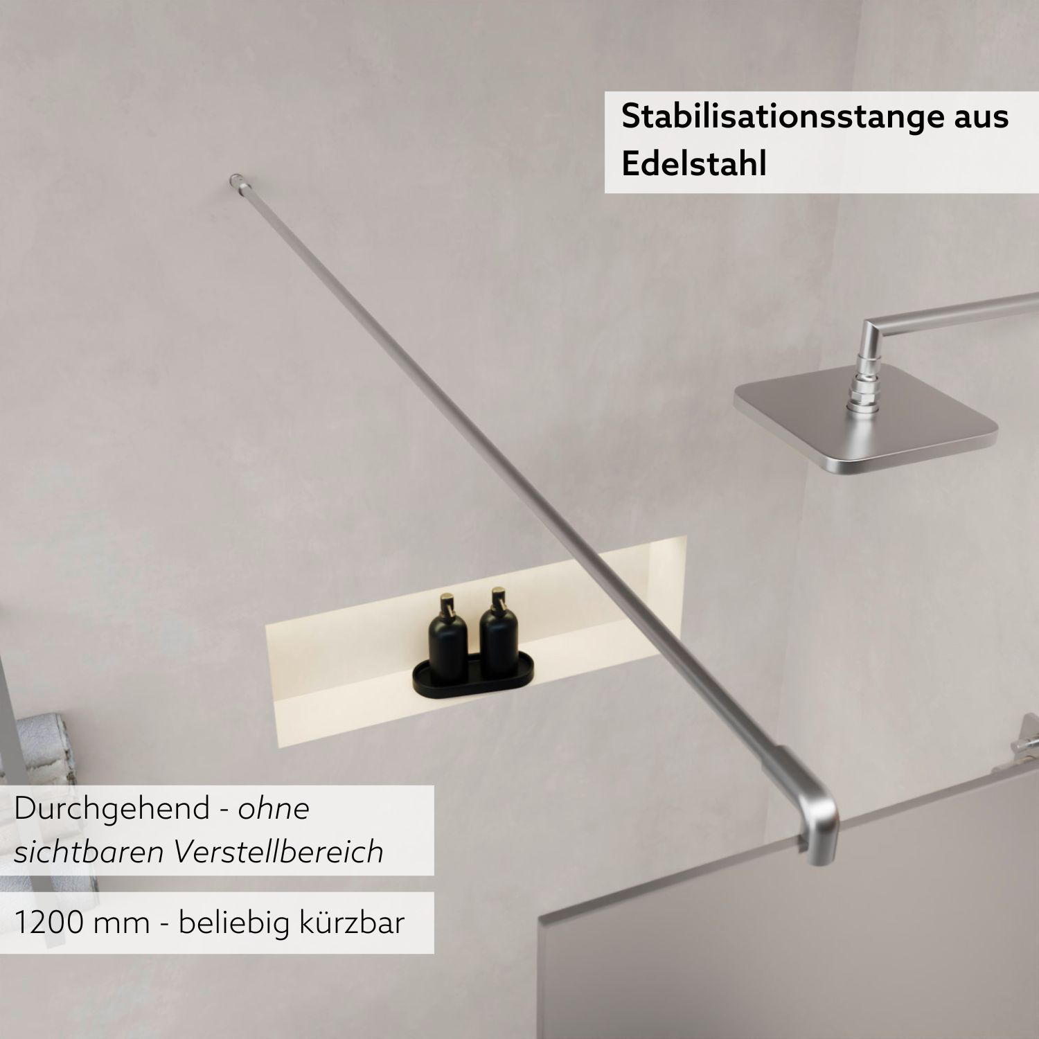 Ansicht einer Stabilisierungsstange für eine Walk In Dusche von oben