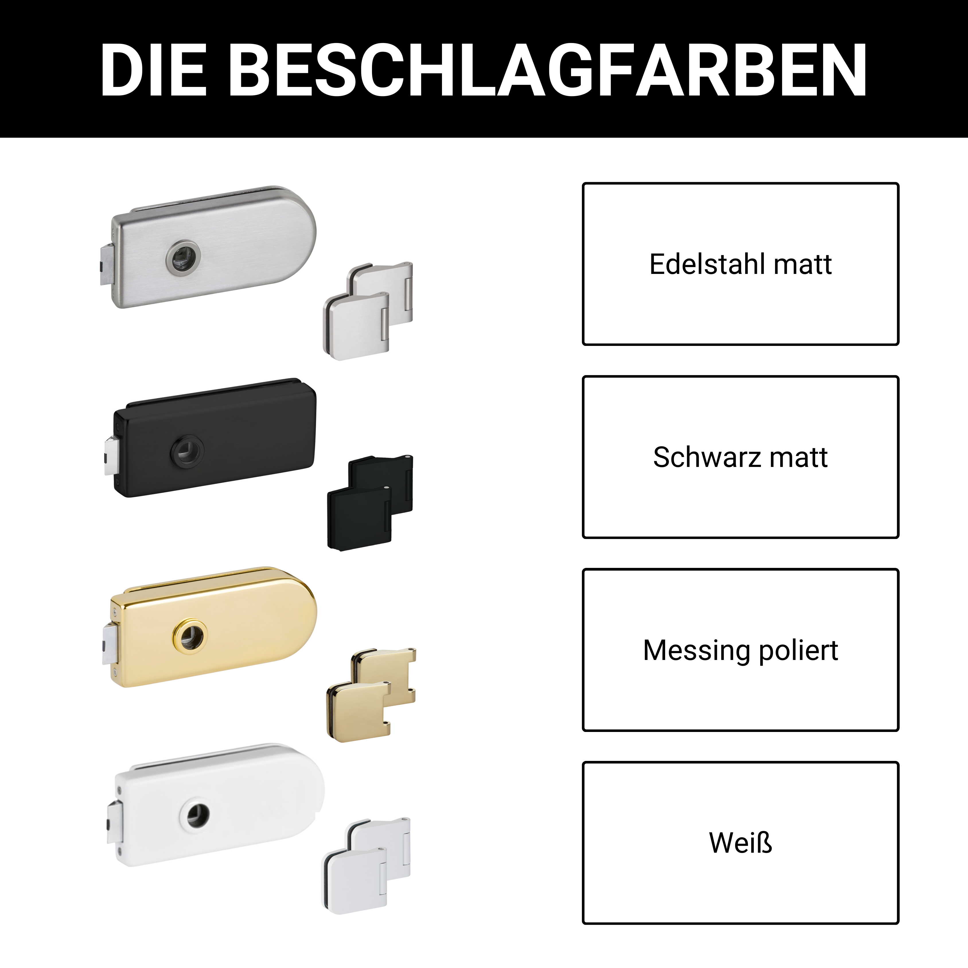 Übersicht Beschlagfarben Glastüren