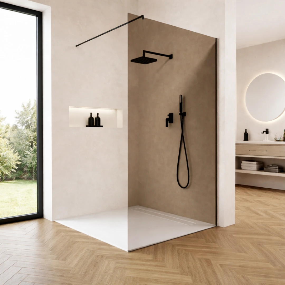 Walk In Dusche Nach Maß aus Bronzeglas (braun getönt)