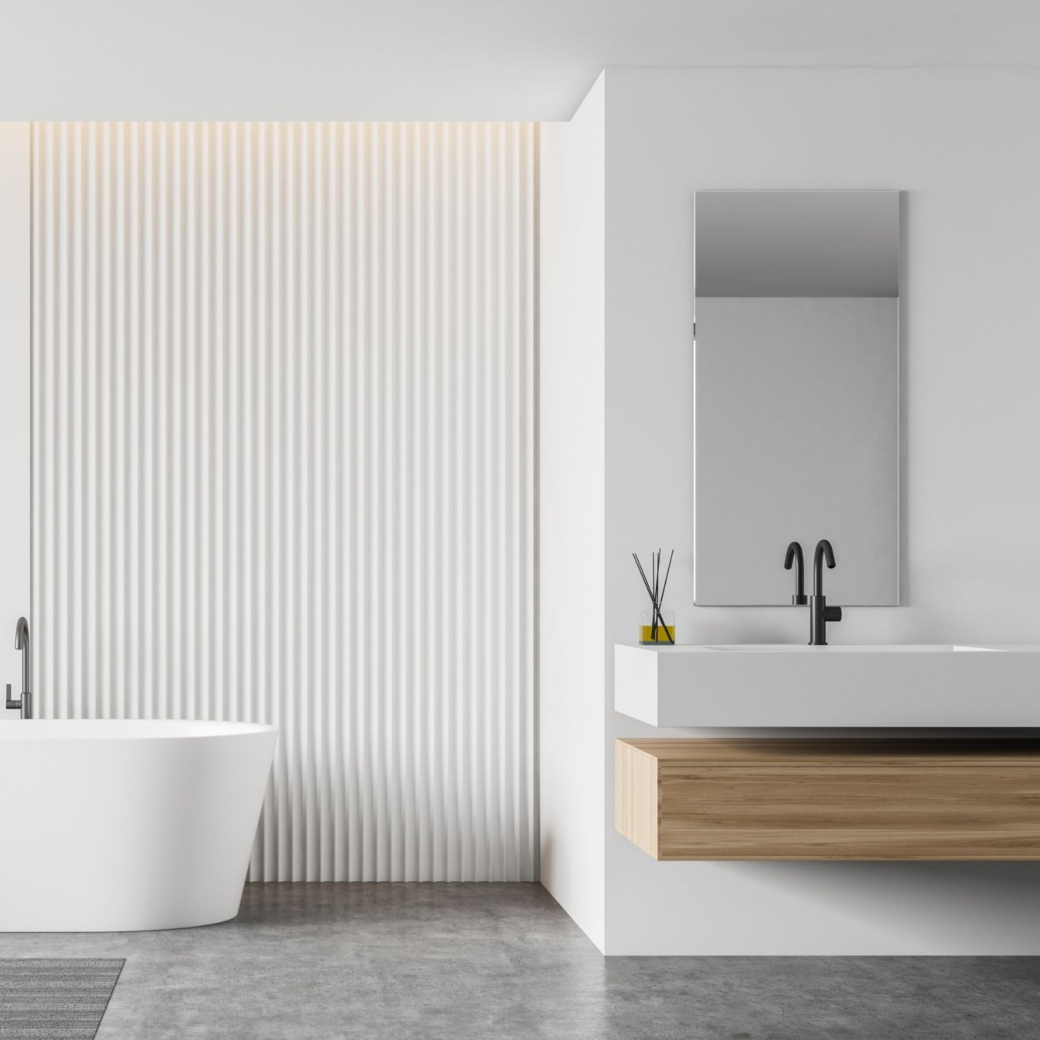 Rechteckiger Spiegel in modernem Badezimmer