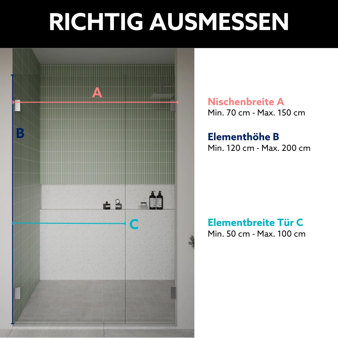 Duschtür Nische mit Festteil richtig ausmessen