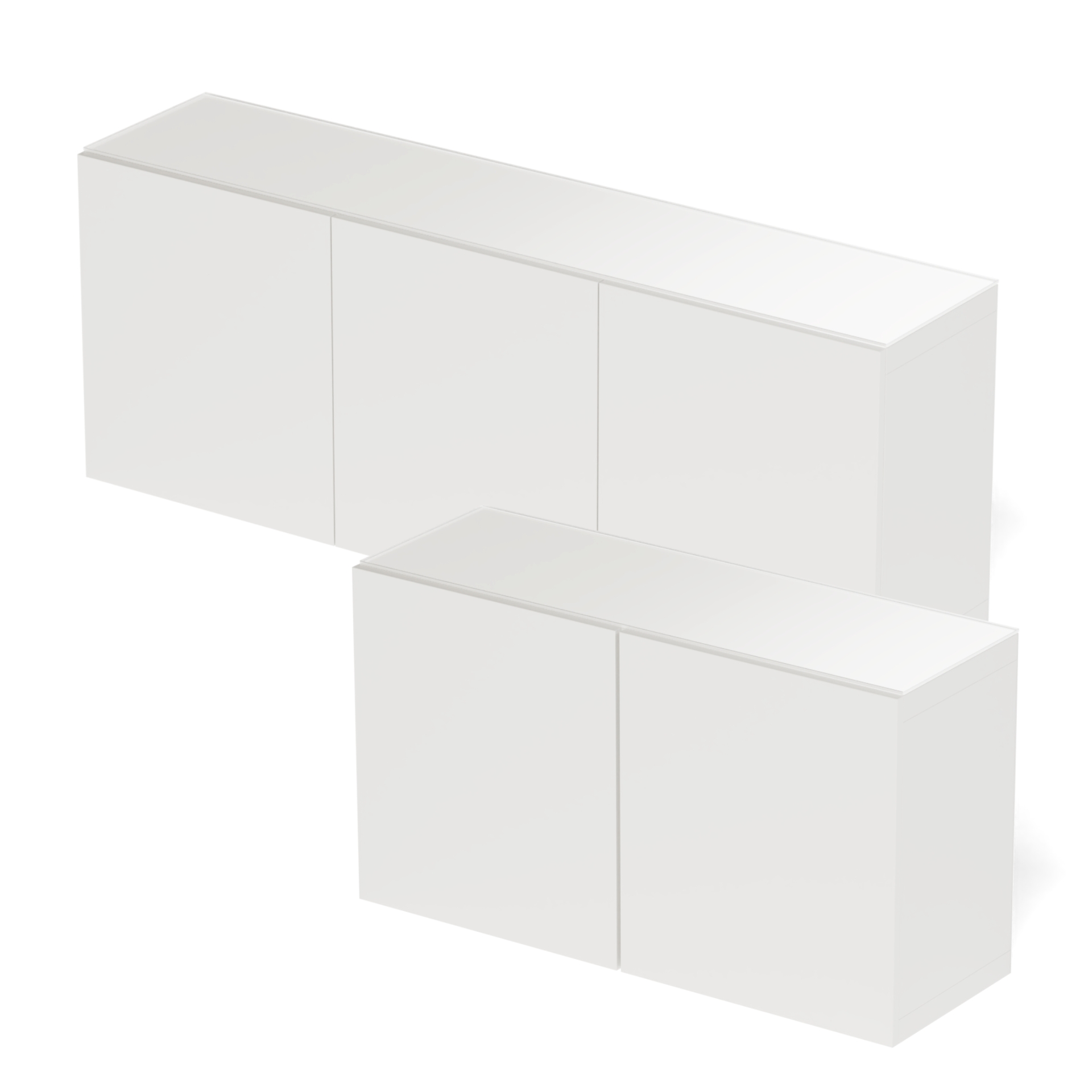 Weiße IKEA Besta Sideboards mit weißem Möbelglas
