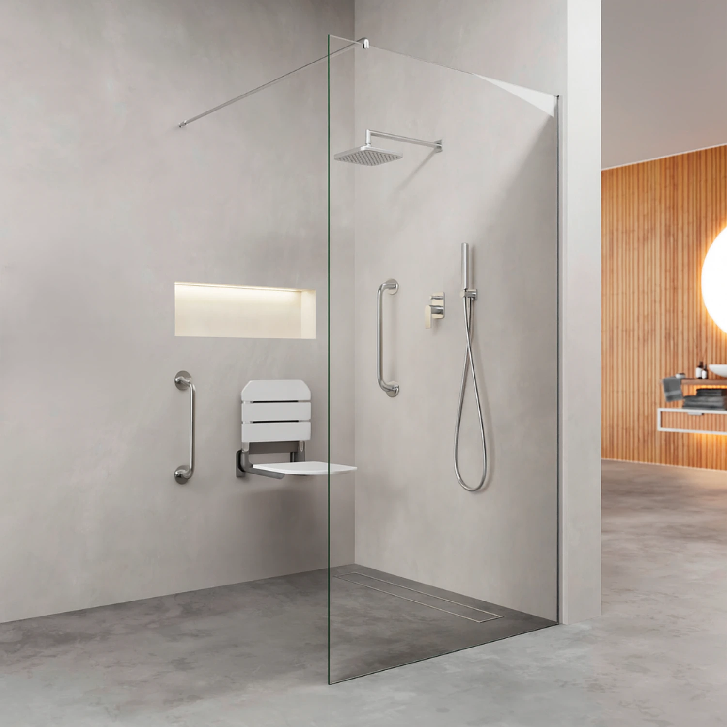 Barrierefreie und altersgerechte Dusche mit ausreichend Platz