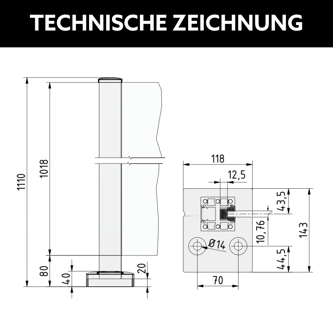 Technische Zeichnung Glasgeländer Pfosten