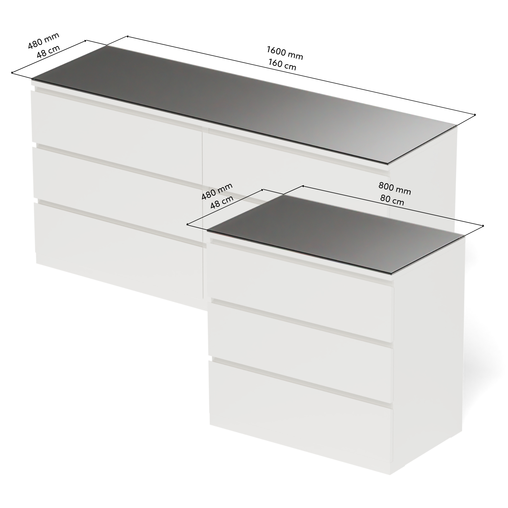 Glasplatte Grau kompatibel für z.B. IKEA Malm Kommode kaufen