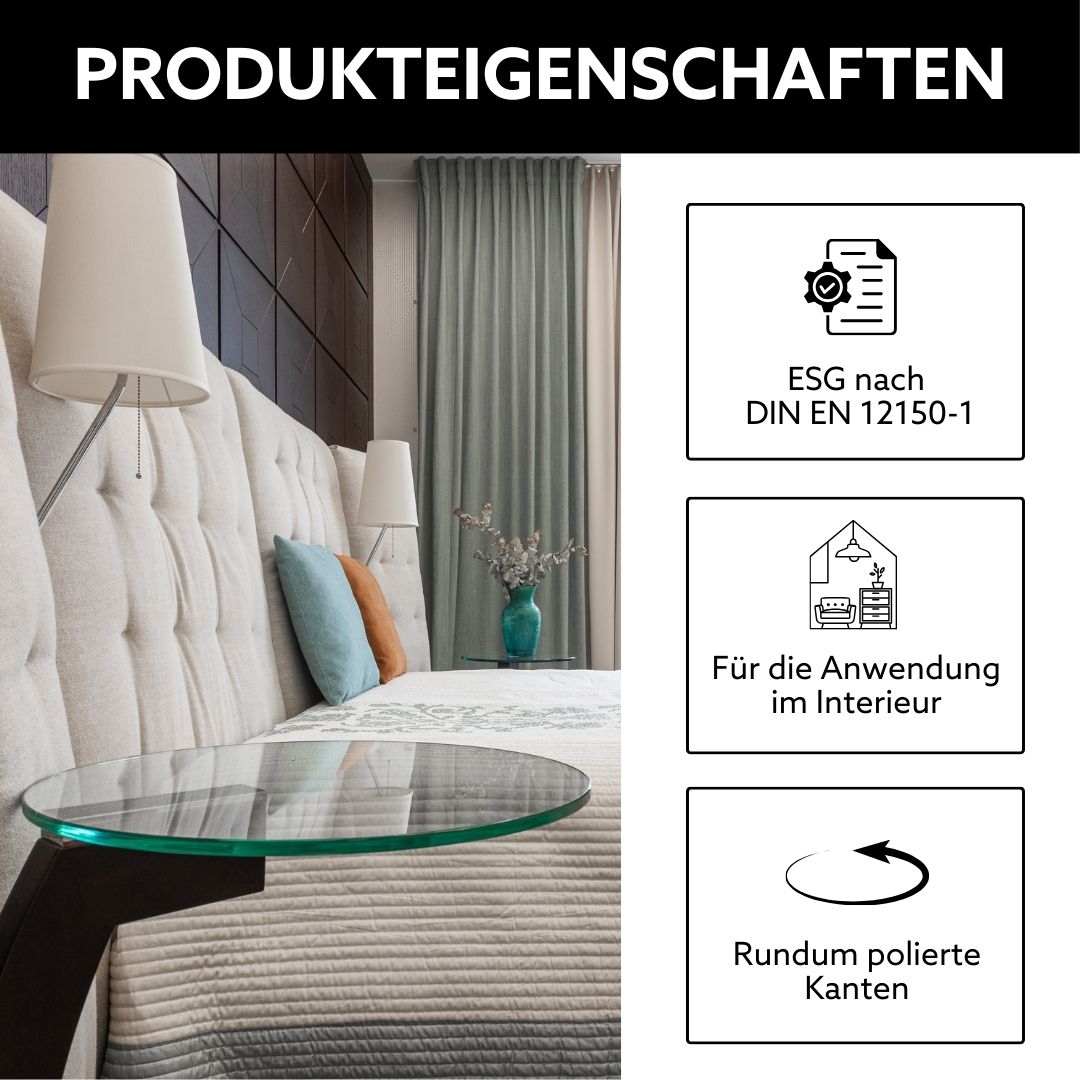Produkteigenschaften runde Glasscheibe