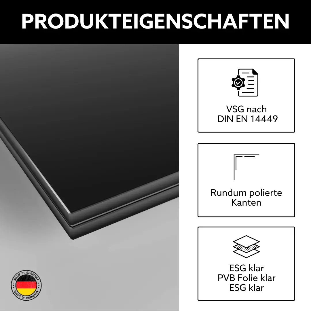 Produkteigenschaften von VSG Glas nach Maß Grau mit klarer Folie