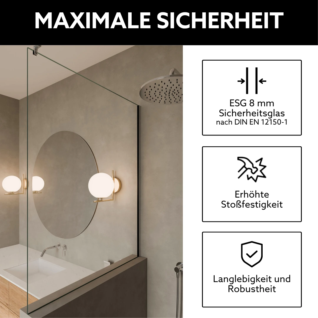 Sicherheitseigenschaften Dusche mit Mauer