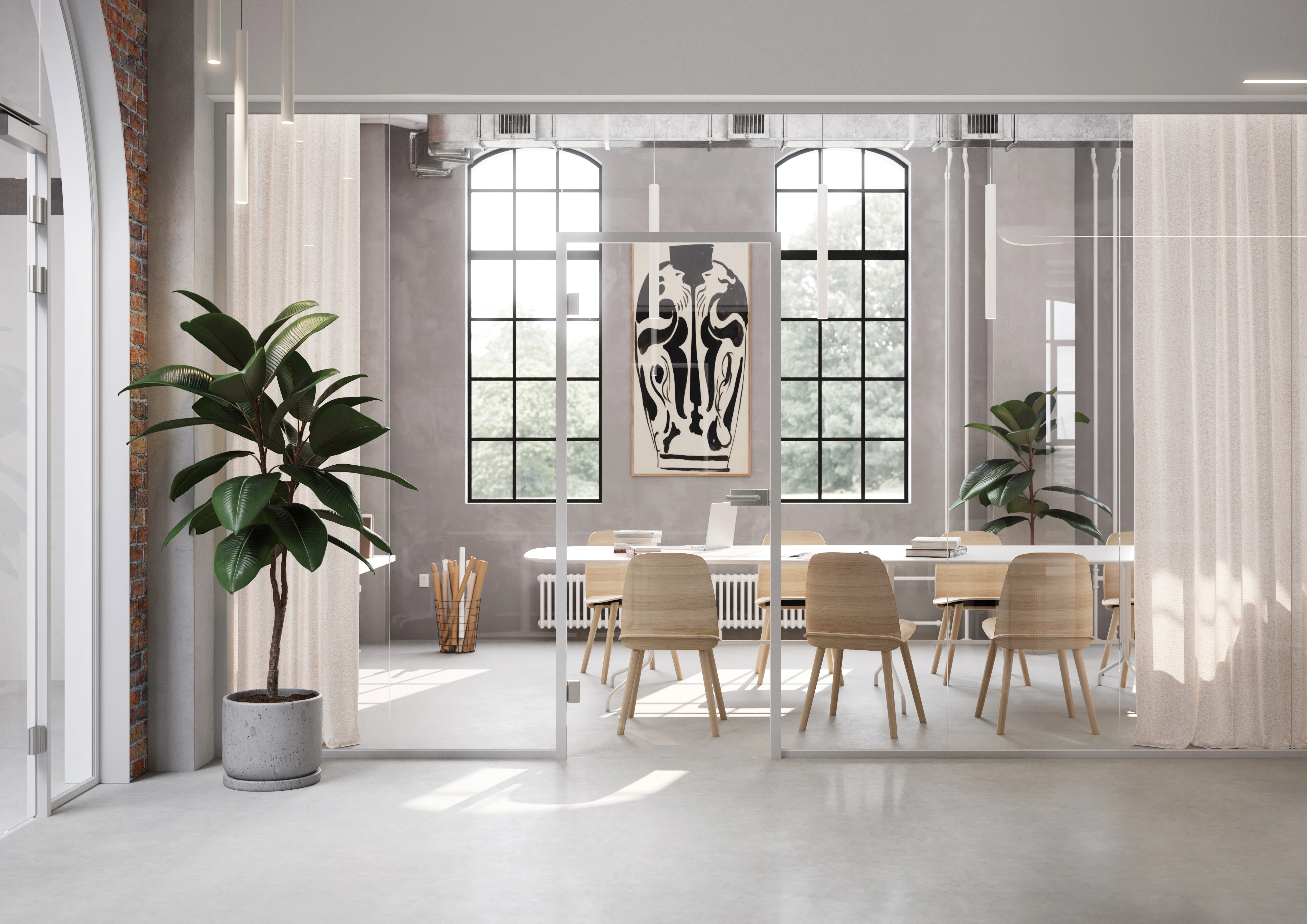 Modernes und helles Office mit Glastrennwänden