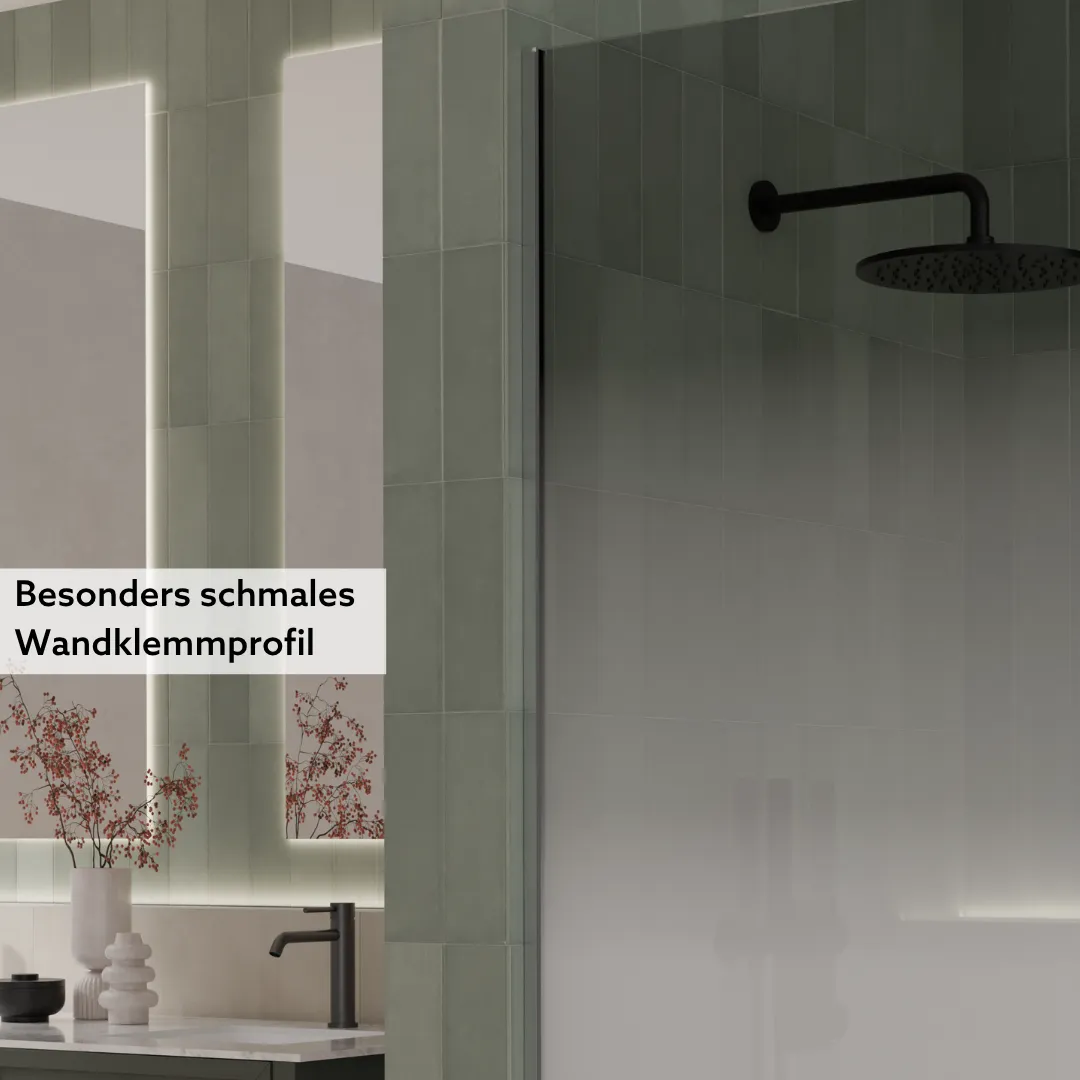 Wandprofil für Walk In Dusche nach Maß mit grauem Nebelglas und Edelstahloptik, stabile Befestigung und modernes Design für das Badezimmer
