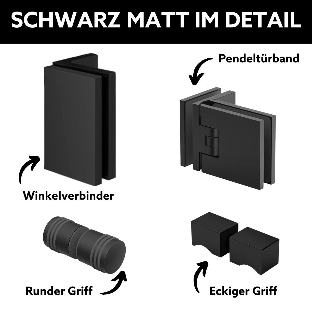 Schwarze Beschläge Duschkabine in U-Form