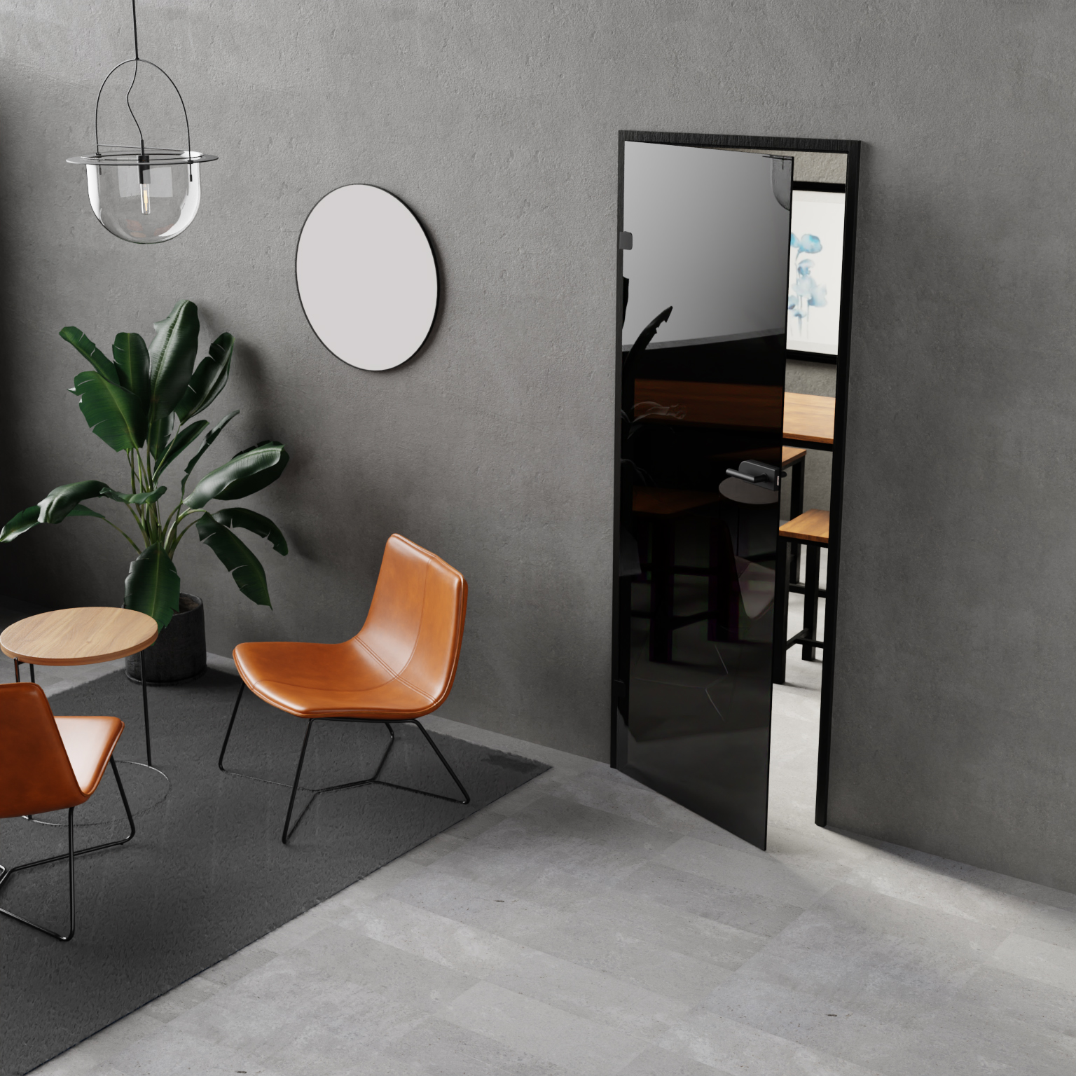 Ganzglastür in Dark grey mit schwarzem Türbeschlag