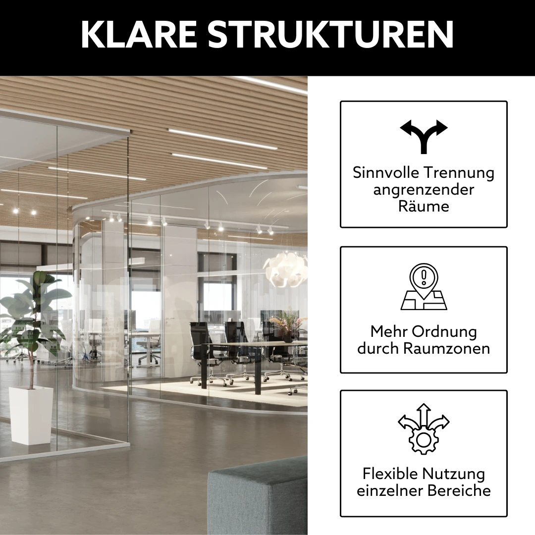 Raumabgrenzung mit Glastrennwänden