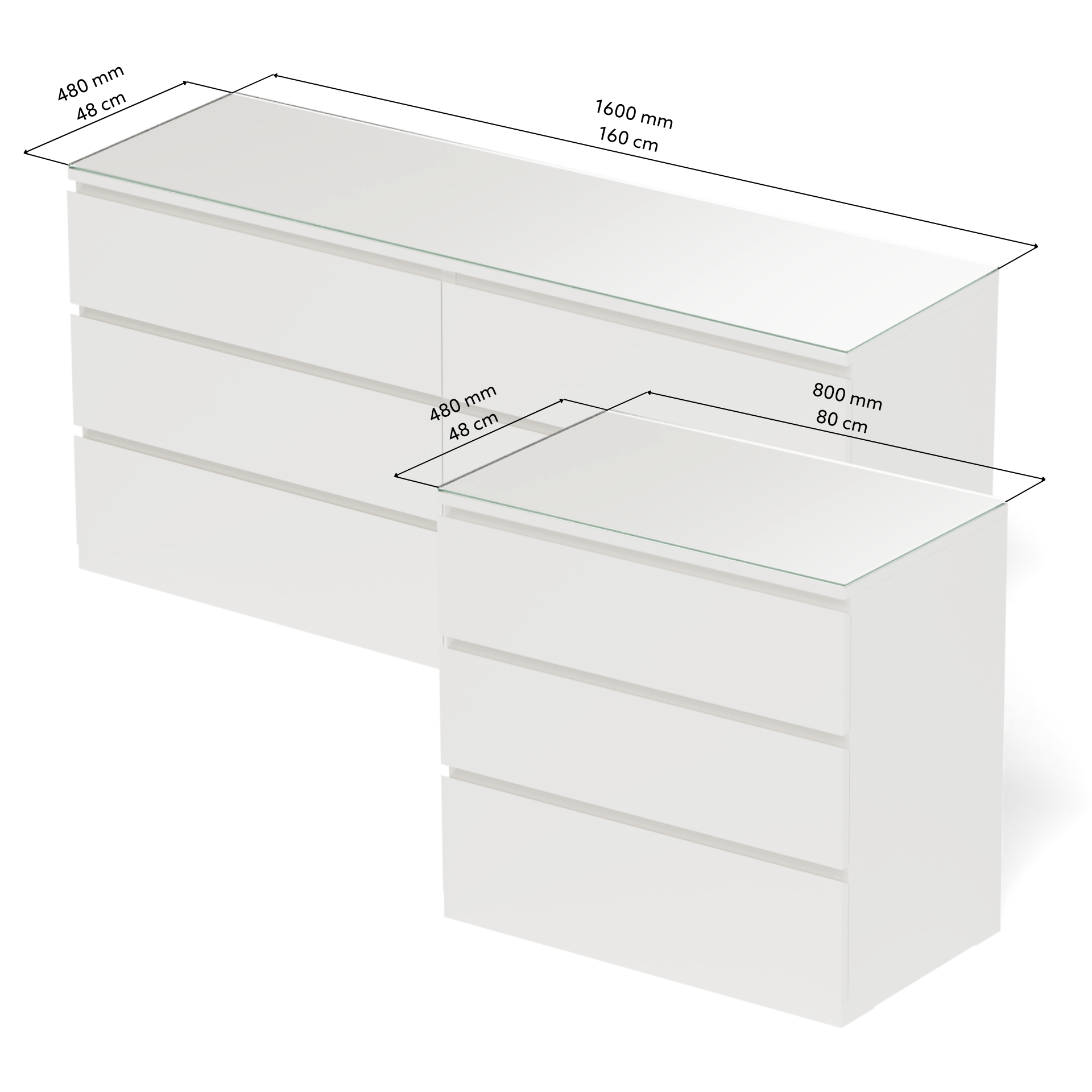 Glasplatte klar kompatibel für z.B. IKEA Malm Kommode kaufen